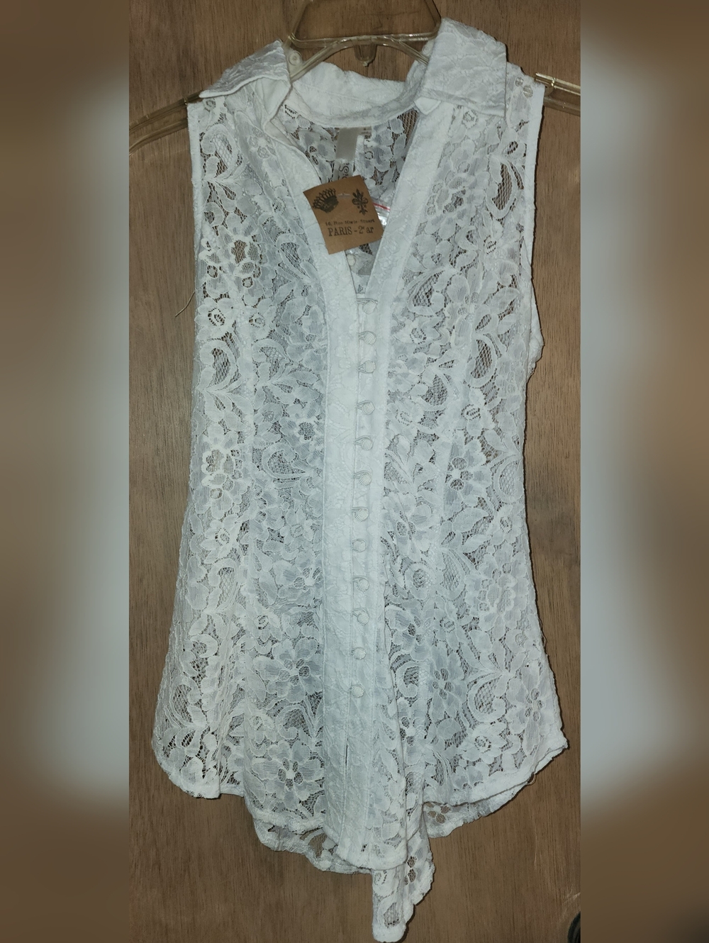Sleeveless White Lace Button-Front Top Lace-Up Back New Small - Picture 3 of 9